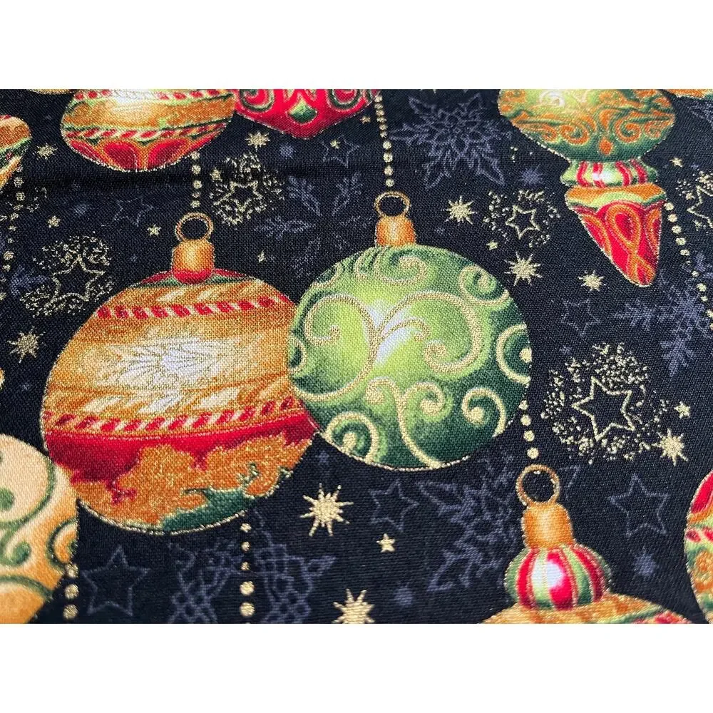 Holiday Flourish Cotton Fabric Metallic Accents on Black 1/2 yard | Destash
